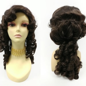 16 Inch Unisex Dark Brown Long Curly Colonial Wig. 1700s Style Ringlets Wig. Historical Costume Cosplay Wig [152-737-Remington-6]