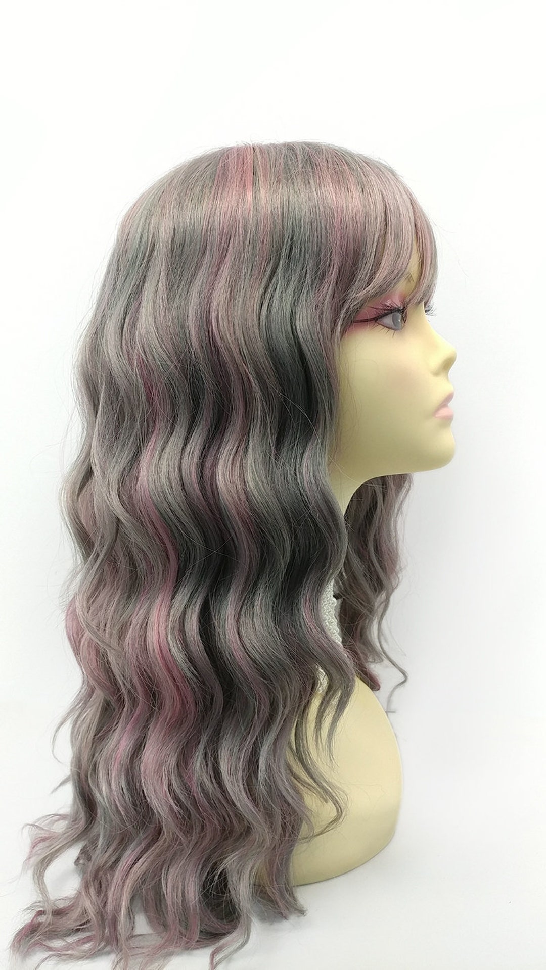 Long 19 Inch Smoky Prism Silver Blue With Pink Highlights Wavy - Etsy