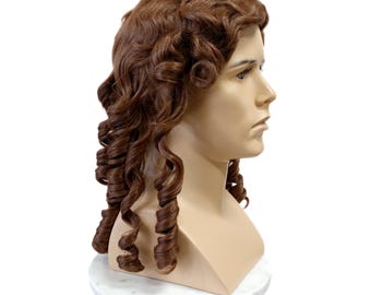Colonial Curly Wig Maple Brown Ringlets 18th Century Judge Historical Cosplay [Charles-MapleBrown]