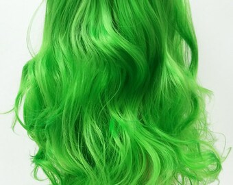 Peluca ondulada larga ombre verde para mujeres peluca rizada de 26 pulgadas con parte central peluca sintética de fibra resistente al calor ideal para uso diario y fiestas pelucas de Halloween para