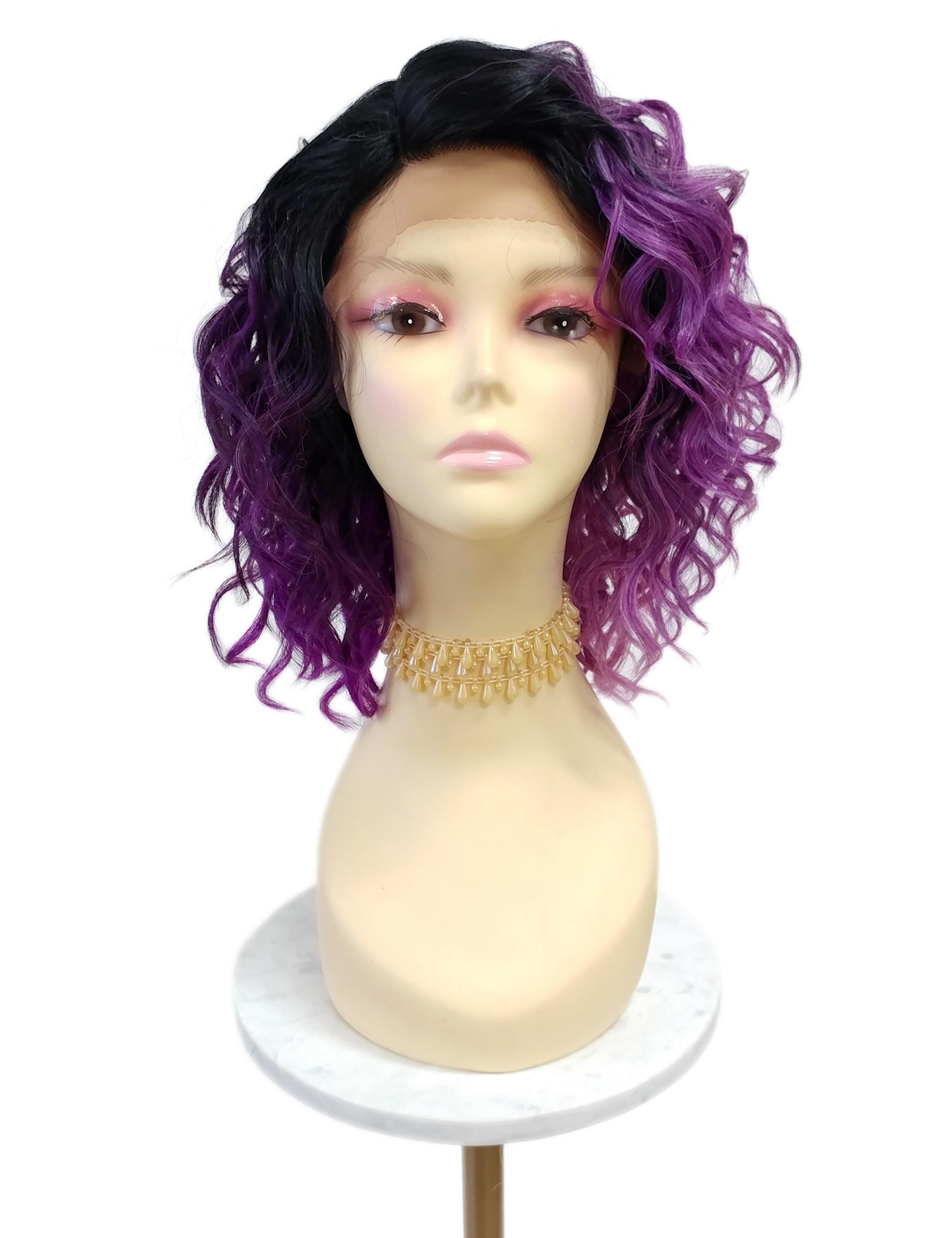 Short spiral curly bob Lacefront wig 2020 purple Women Purple Short Curly Fringe Bangs Lolita Wig  main image 2