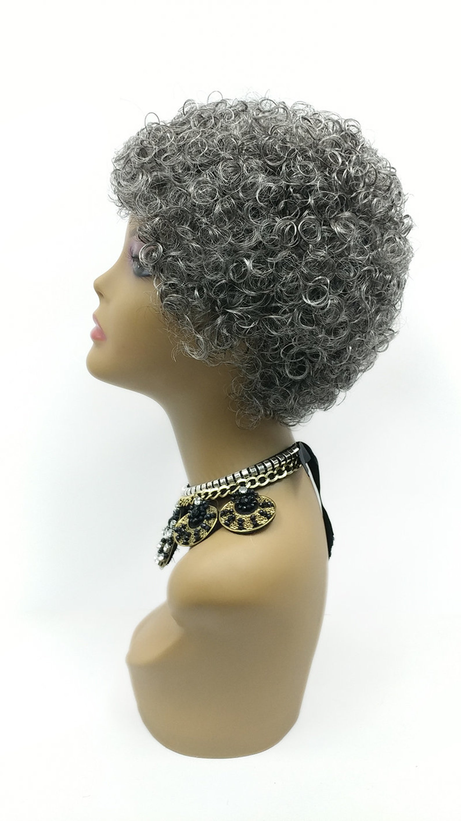 Salt Pepper Gray Short Curly Classic Jheri Curl Wig. Synthetic Etsy