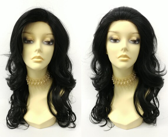 19 Inch Long Wavy Deep Lace Front Jet Black Heat Resistant Etsy