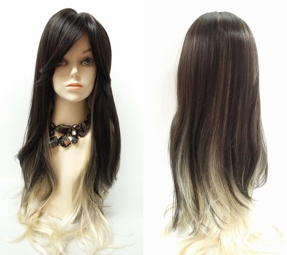 Long 28 Inch Dark Brown And Blonde Layered Two Tone Straight Etsy