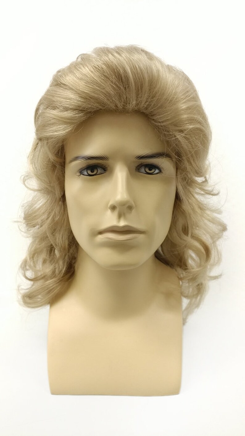 Mens Dirty Blonde Wavy Long Wig 80s Style Mullet Brushed Back Etsy