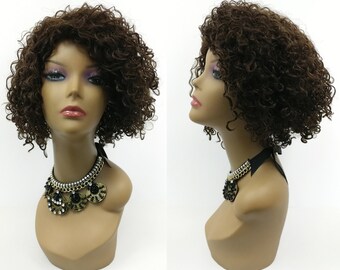 100% Human Hair Dark Brown Jheri Curl Short Bob Wig  [116-564C-Shana-4]