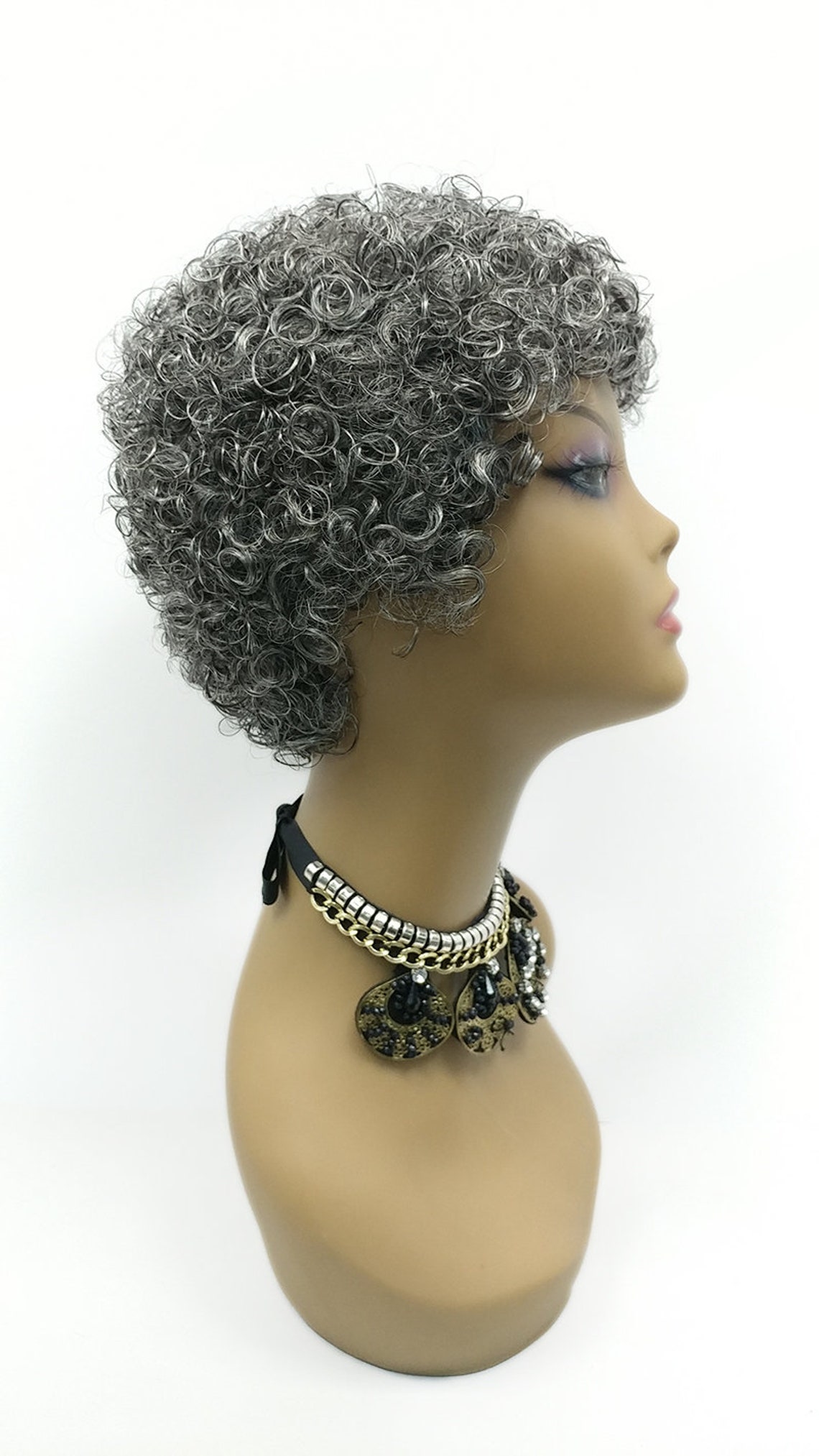 Salt Pepper Gray Short Curly Classic Jheri Curl Wig. Synthetic Etsy