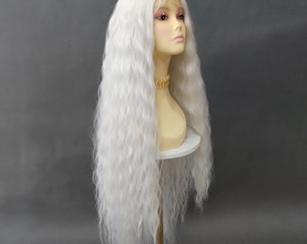 40" Hellsilbergraue, extra lange Lace-Front-Perücke, hitzebeständig, gewellt, Mittelscheitel [Isadora-Moonlight]