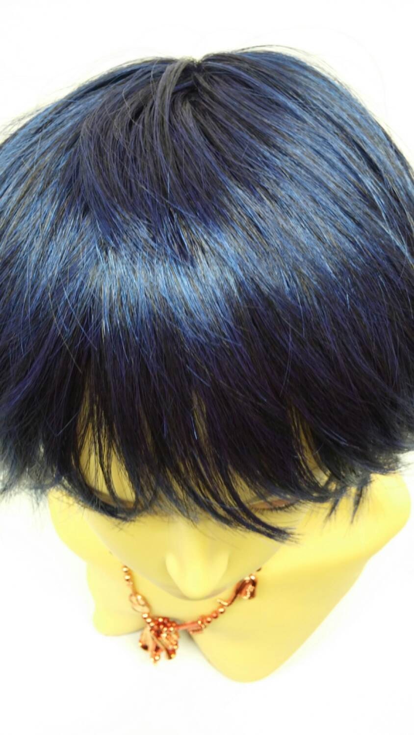 Short Layered Wind Blown Shag Style Midnight Blue Cosplay Wig. | Etsy