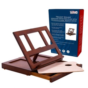 Portable, Adjustable Wood Desk Easel with Drawers, Will support Up to 11 x 14 canvas; Natural or Walnut Finish