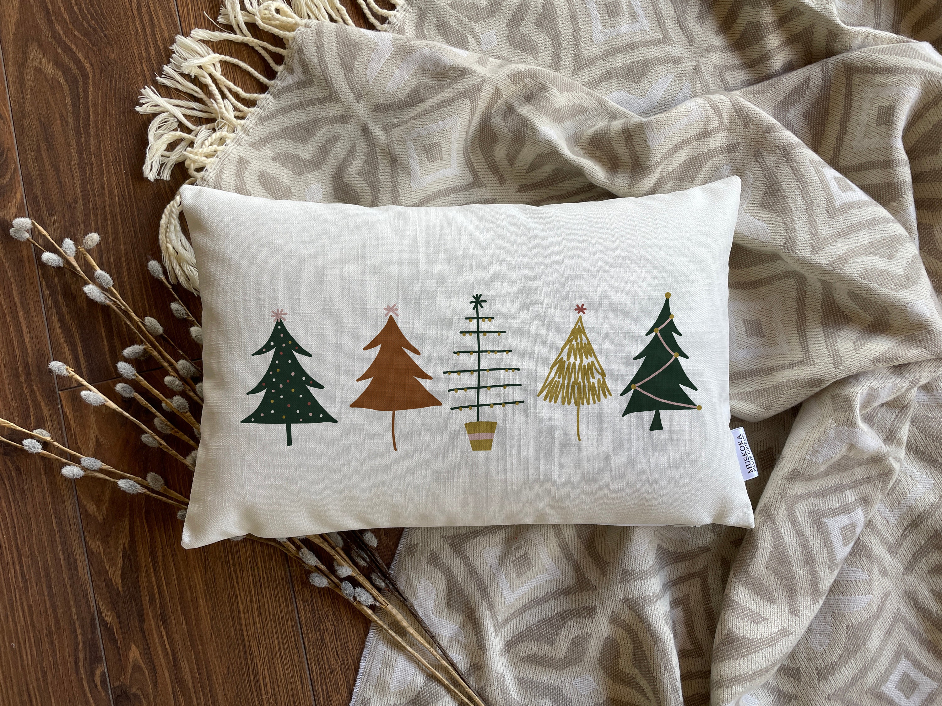 Holiday Throw Pillow Cover Happy Holidays 15 X 15 Custom Linen Sublimation  Pillow Case 