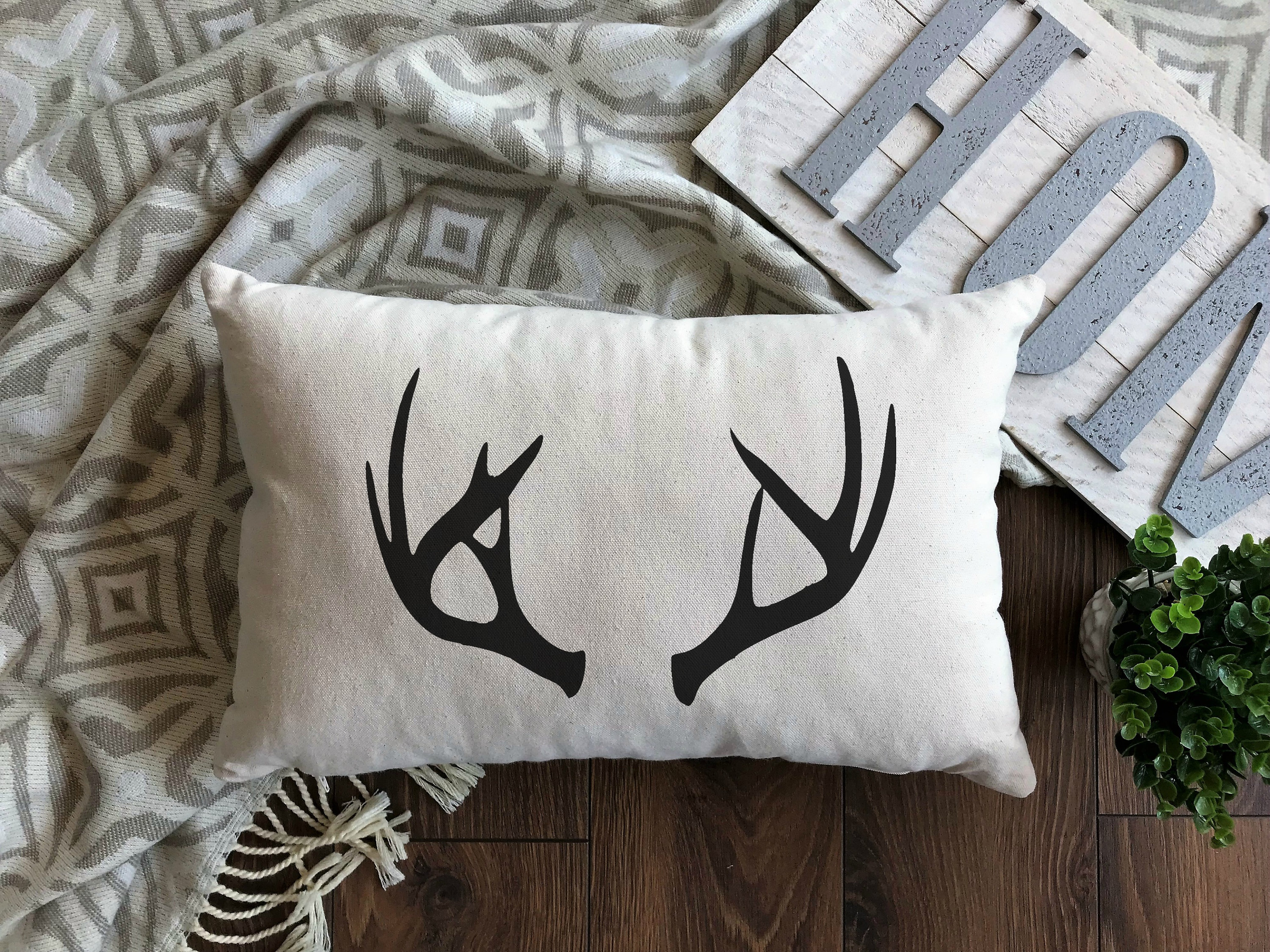 Deer Antler Pillow Linen Pillow Cover Cotton Canvas Pillow