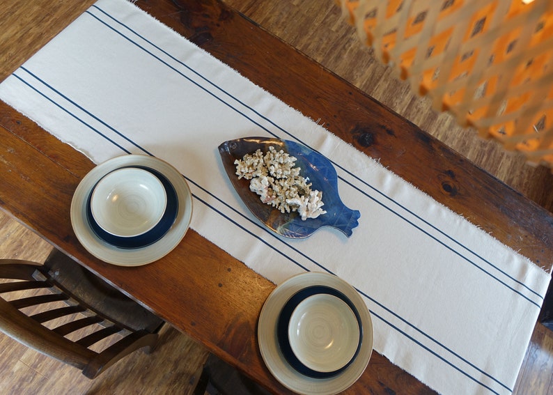 Table Runner with Grain Sack Stripes Cream Cotton Table Etsy