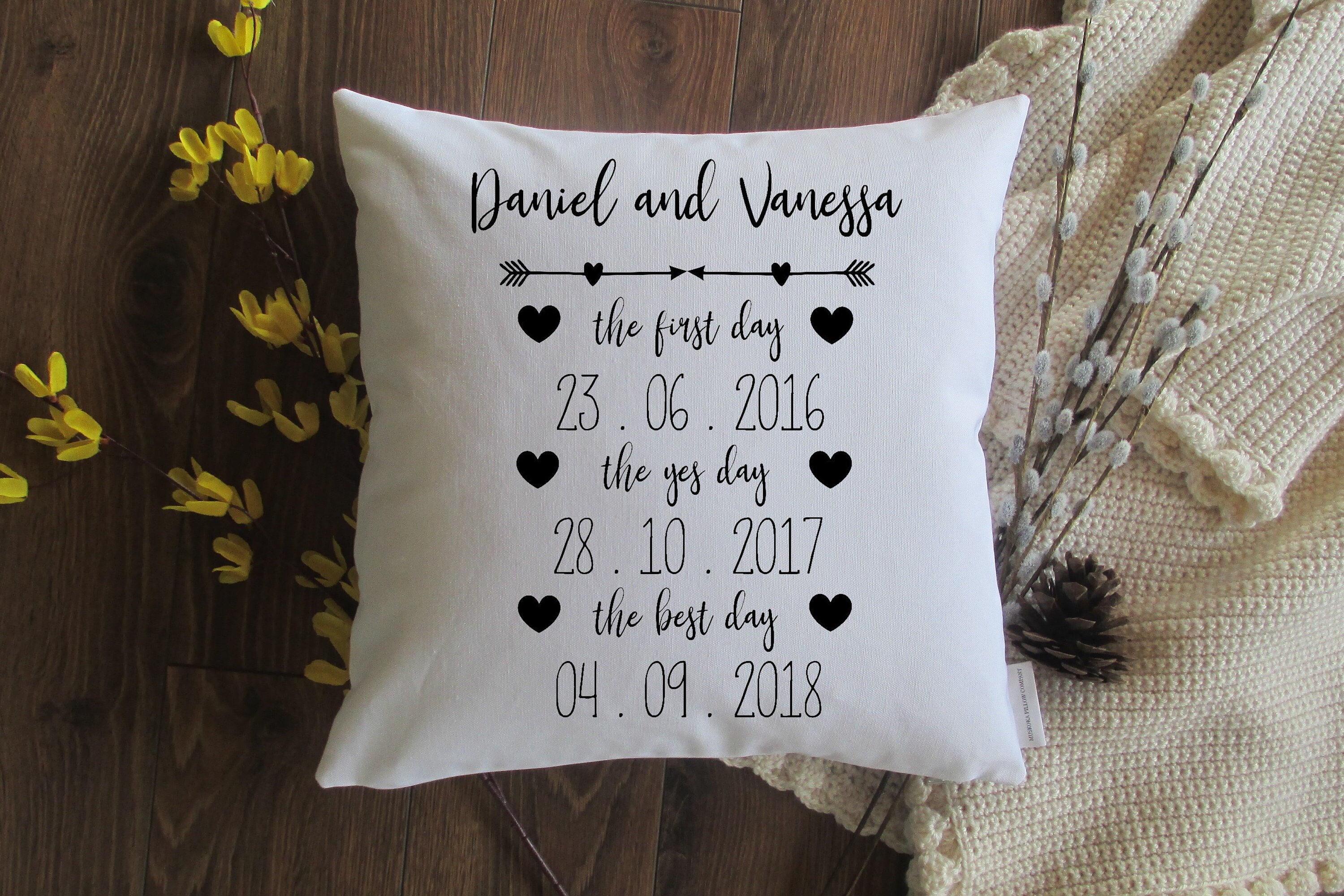 Engagement Pillow With Names Special Dates Wedding Gift Pillow