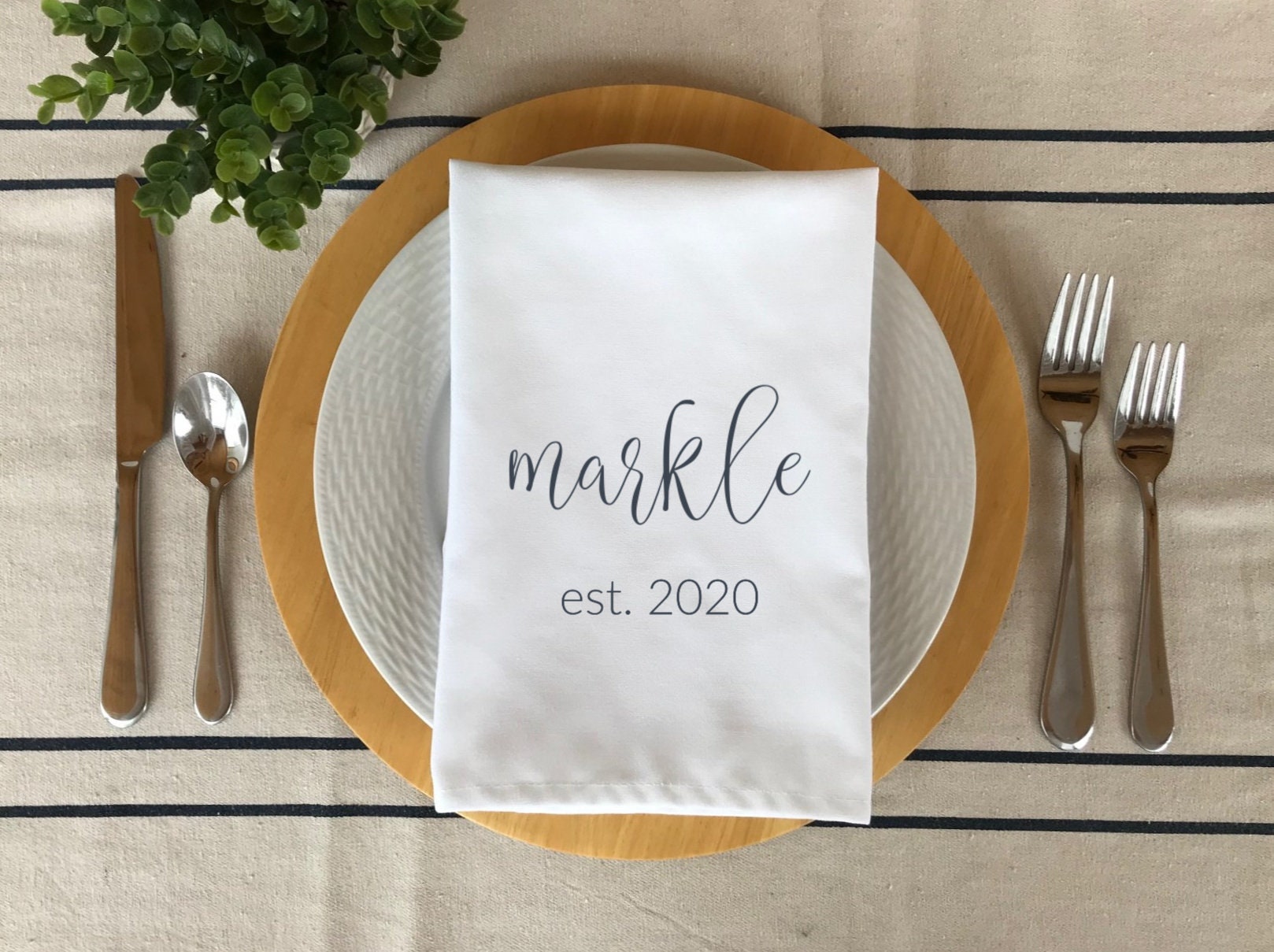 Cloth Napkins with Last Name and Est. Date Fabric Napkin
