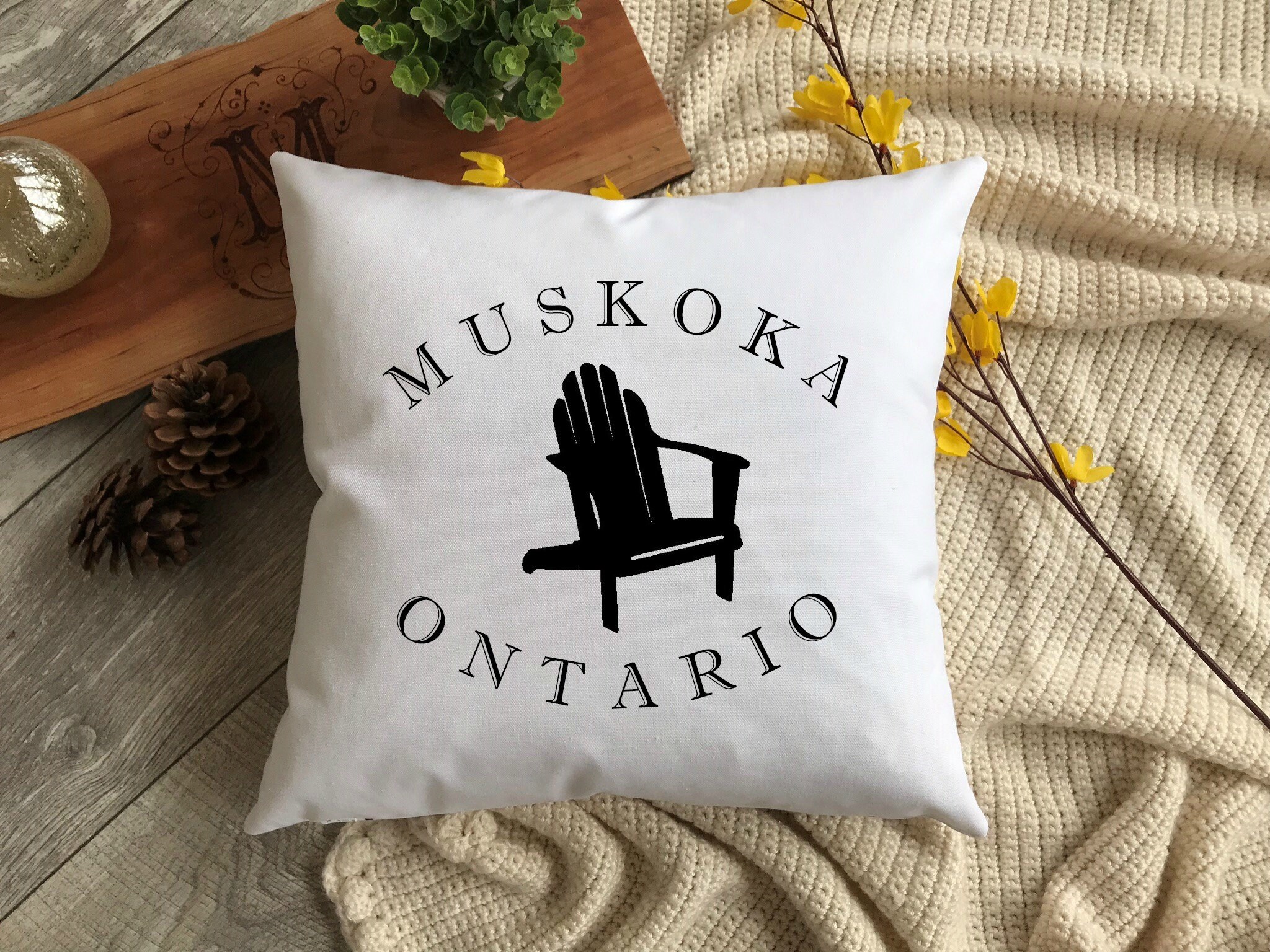 Custom Lake Pillow Cover with Muskoka Chair Location Pillow Cover Cottage Throw Pillow
