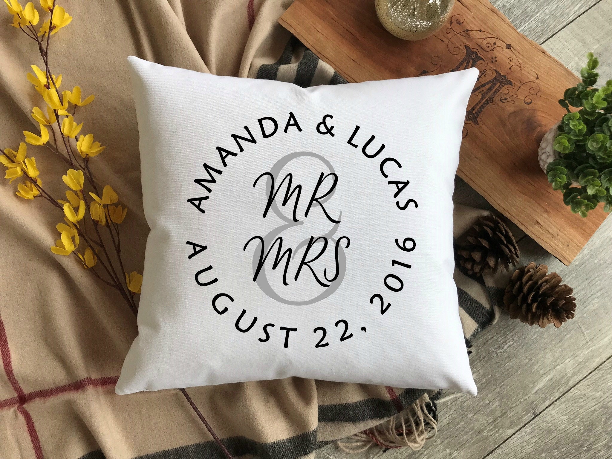 Mr Mrs Pillow Cover With Names And Wedding Date Mr Mrs Pillow