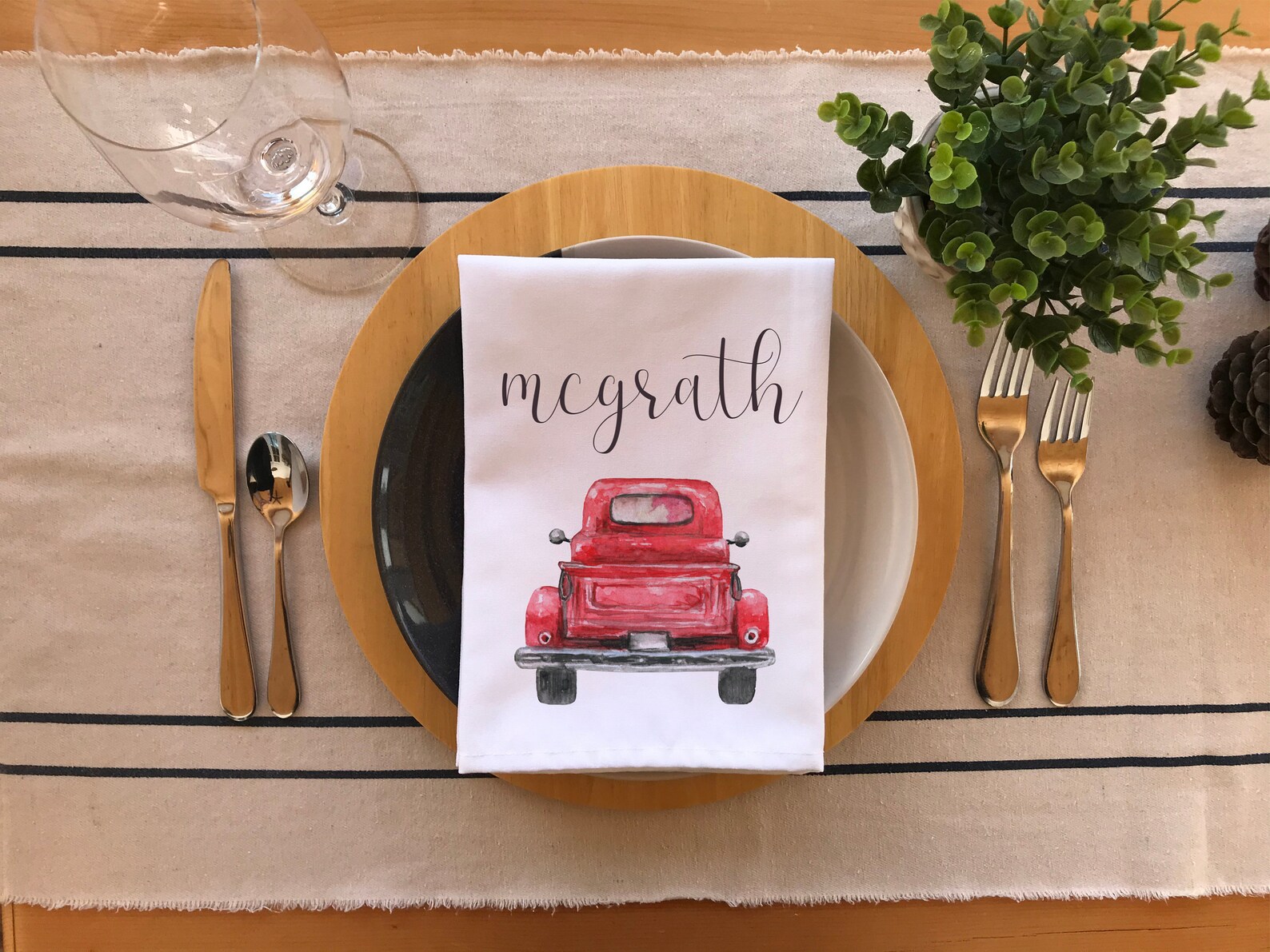 Custom Napkin with Vintage Truck and Last Name Fabric Napkin Etsy