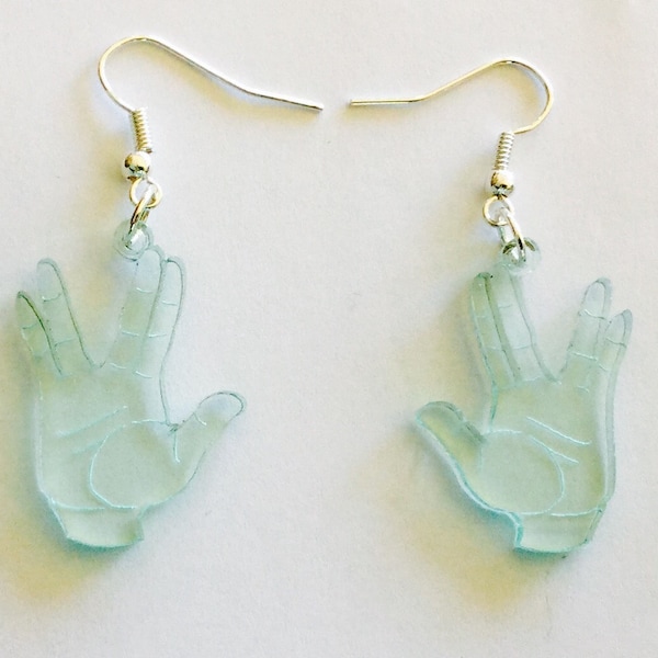 Live Long Prosper earrings, Vulcan Salute, acrylic hand earrings