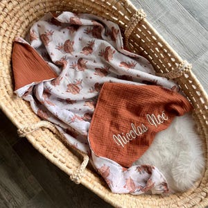 Baby blanket with name | Hedgehog | Cotton | Birth blanket with name | Muslin blanket | Cuddly blanket | Gift for birth
