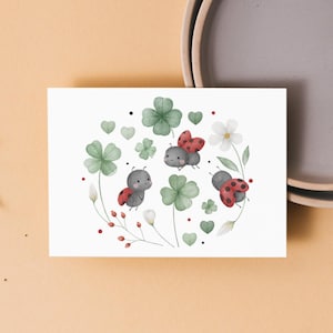 Karte mit Marienkäfer | Grußkarte | Postkarte | zur Geburt | Einladung | zum Geburtstag | süße Karte