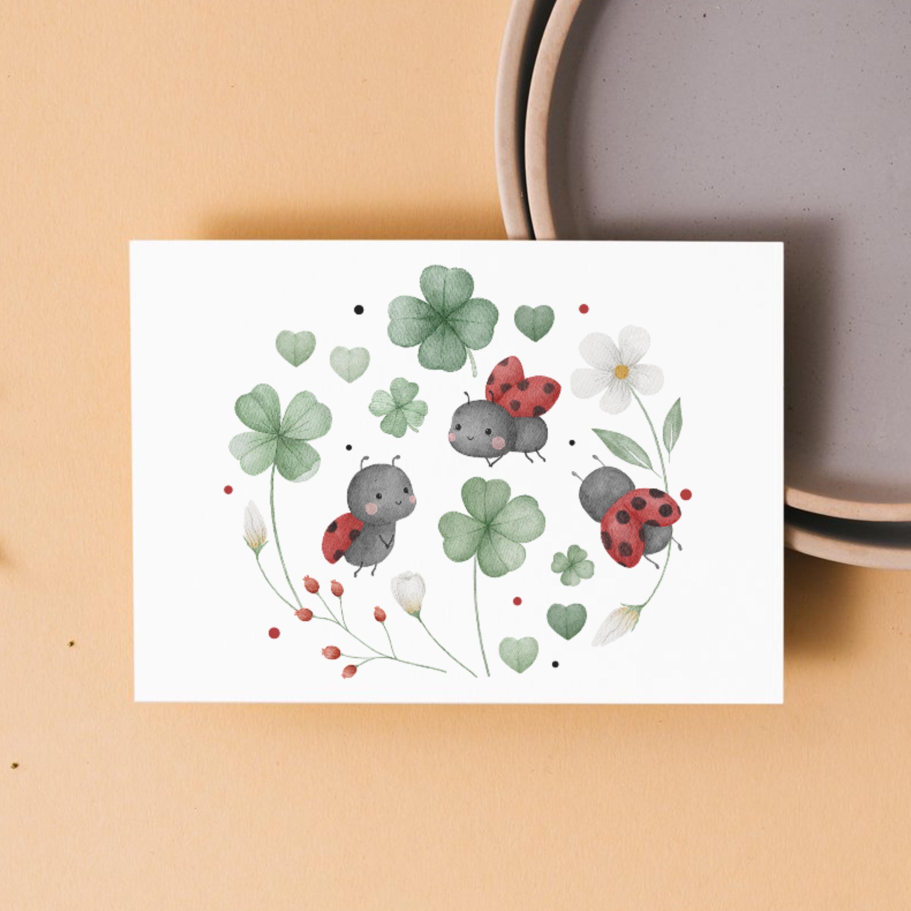 Afie 68-1039-A Biglietto Auguri Con Busta – Coccinella In Legno Dipinta A Mano – 11,5x17 Cm
