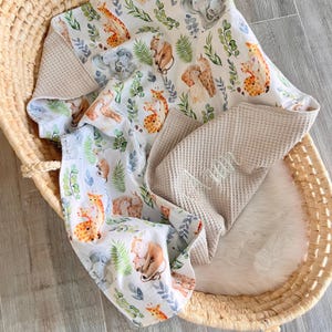 Manta de bebê com nome | Cobertor de nascimento | Cobertor | Crianças animais | 100% algodão | neutro | ecológico | Presente de nascimento | personalizado