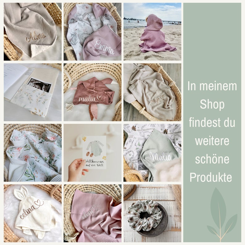 Babydecke mit Namen Geburtsdecke Kuscheldecke Blütenblätter 100% Baumwolle neutral Geschenk zur Geburt personalisiert Bild 9