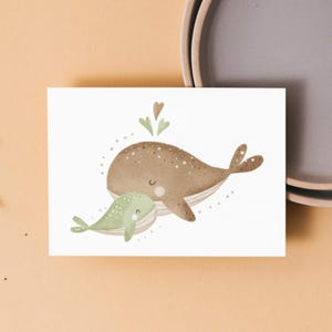 Karte mit Walen | Grußkarte | Postkarte | zur Geburt | Einladung | zum Geburtstag | süße Karte