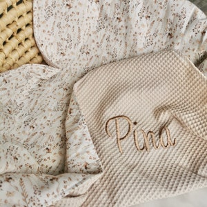 Baby blanket with name | Birth blanket | Blanket | Wildflowers | 100% cotton | neutral | Birth gift | personalized