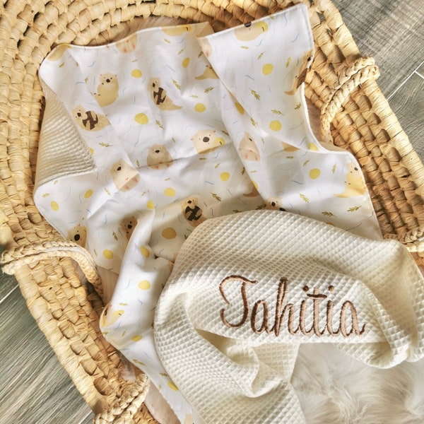 Baby blanket with name | Birth blanket | Blanket | Otters | 100% cotton | natural materials | Birth gift | personalized