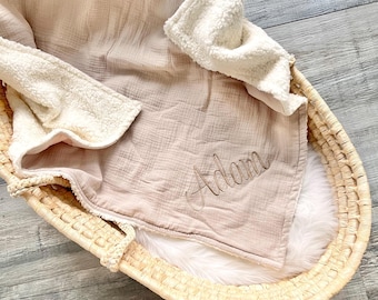 Manta de musselina personalizada com nome para bebê | Manta aconchegante | Algodão orgânico | Manta para nascimento | Manta de inverno | Manta | Presente para chá de bebê