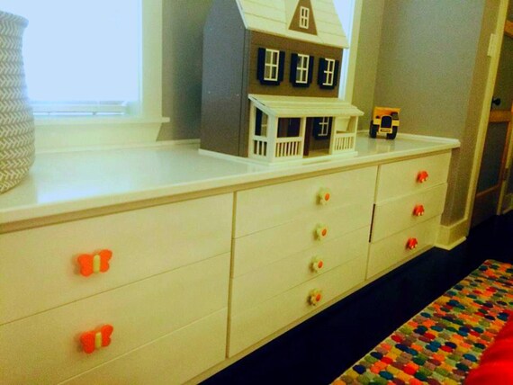 Kids Dresser Knobs Kids Drawer Pulls Red Butterfly Knobs Etsy
