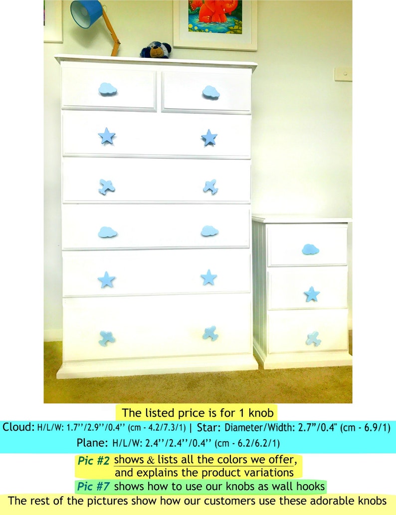 Kids Wood Cabinet Knobs Blue Cloud Dresser Pulls Star Drawer Image 0