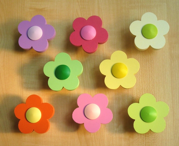 Kids Dresser Knobs Kids Drawer Pulls Flower Wardrobe Knobs Etsy