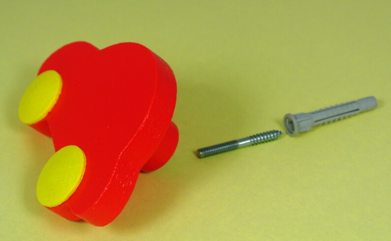 Set of 5 redyellow kids wall hooks-Coat hanger Wall hanger-Kids wall rack-Hooks and fixtures-Wall hook nursery