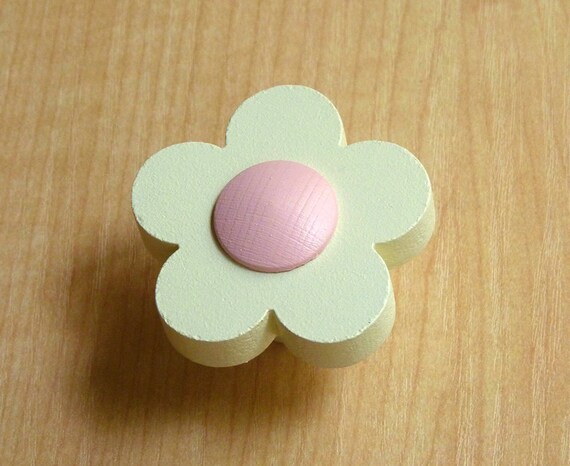 Wooden Drawer Knobs Decorative Drawer Pulls White Flower Etsy