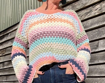 Granny Stitch Crochet Sweater Pattern: Backstage Design (PDF Pattern)