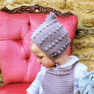 CROCHET PATTERN PDF- Dottie Bonnet,  Crochet Bonnet, Crochet Baby Hat, Bobble Bonnet, Crochet, Pattern, Baby Beanie, Pixie Bonnet,