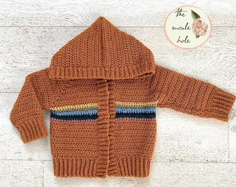 Crochet Baby Hoodie Pattern: Aran Yarn, Rainbow Stripe (PDF Pattern)