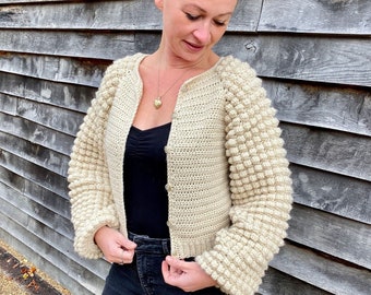 Crochet Cardigan Pattern | Bobble Stitch, Flappy Sleeve (PDF Pattern)