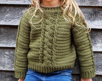 Crochet Cable Sweater Pattern: Casey Design, Baby to Child Sizes (PDF Pattern)