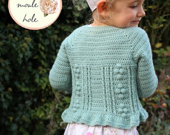 CROCHET PATTERN PDF-Minty Mint Cardigan/Girls Crochet Cardigan/ Crochet Sweater Pattern/ Bobble Stitch/ Beginner Crochet Pattern