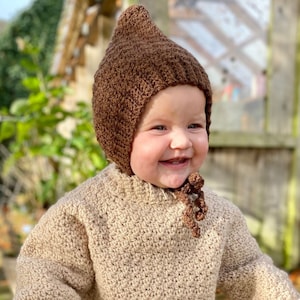 CROCHET PATTERN PDF- The Cotswold Bonnet/  Crochet Bonnet/ Crochet Pixie Hat/ Beginner Crochet