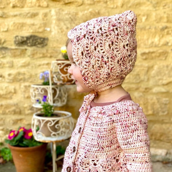 CROCHET PATTERN PDF- Misha Crochet Lacey Bonnet, Crochet Pixie Bonnet,