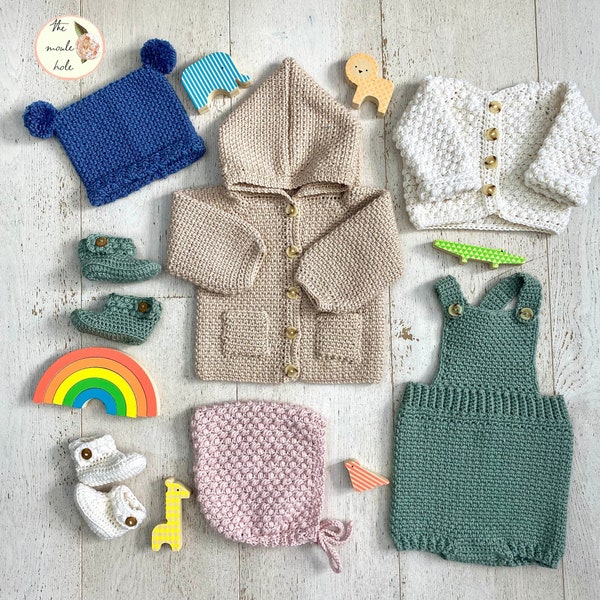 The Mini Moule Collection-  Includes 6 patterns for the ultimate baby garment crochet kit!