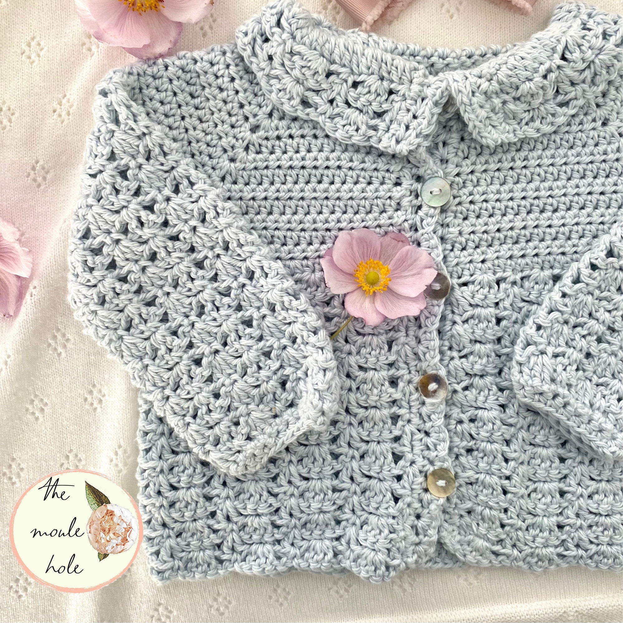 Marion Cardigan Crochet Pattern | Baby Reversible Peter Pan Collar