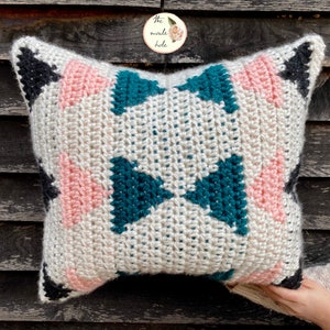 Triad Pillow Crochet Pattern: Geometric Colorwork (PDF Pattern)