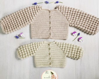 CROCHET PATTERN PDF- Flappy Sleeve Cardigan/Crochet Sweater Pattern/Crochet Bobble Stitch//Crochet Jumper Pattern// Crochet Cardigan Pattern