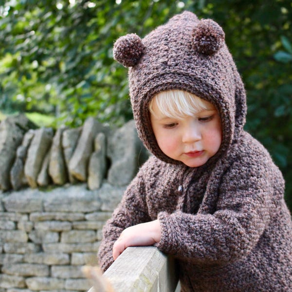 Honey Bear Crochet Hoodie Pattern | Baby and Kids Sweater PDF | Bear Ears